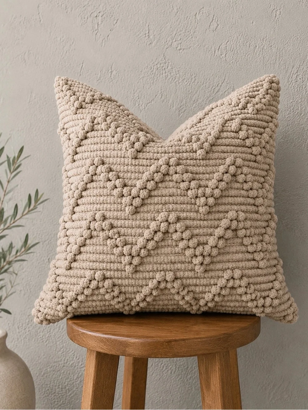 Handcrafted Textured Chevron Throw Pillow - Taupe